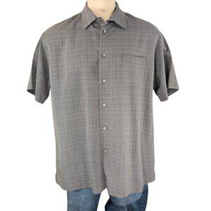 Van Heusen XL 17-17.5 Gray Window Pane Button Up Short Sleeve Shirt